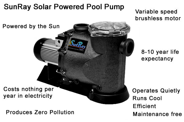 SunRay Solar Powered Pool Pump - variable speed brushless motor - zero pollution