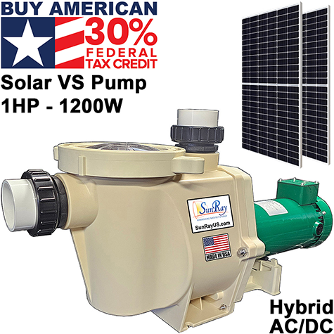 SunRay 1HP Hybrid AC/DC Solar Pool Pump - Up to 30,000 Gallon Pools - Most Popular - Made in USA